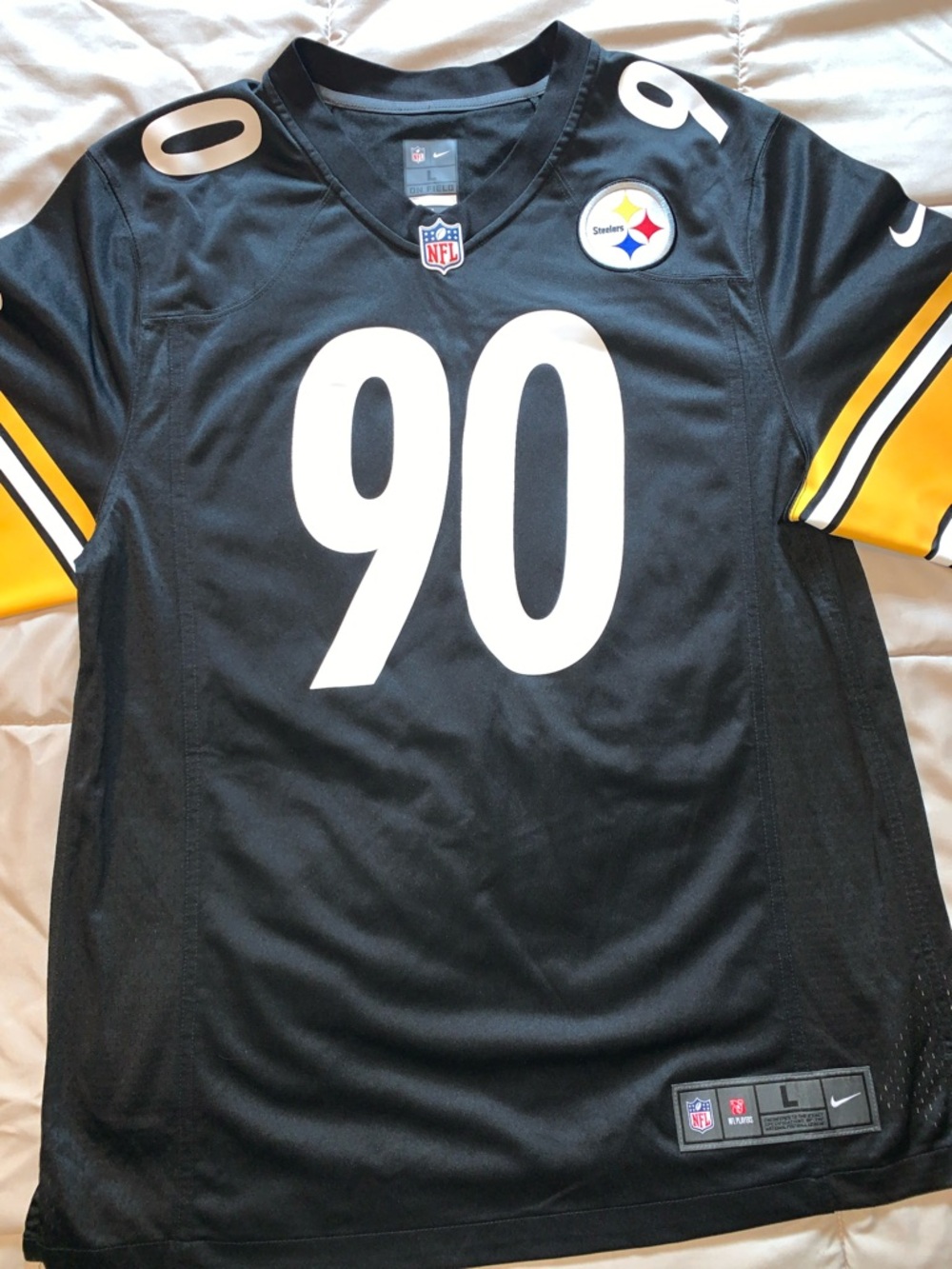 Nike Black and Yellow #90 Pittsburgh Steelers Football Jersey